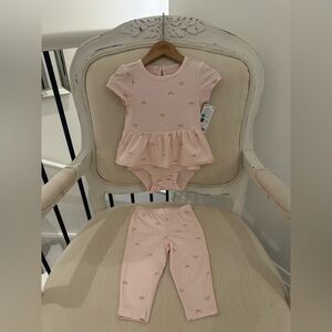 🦢 6 Mth Pink Cotton Baby Outfit with Rainbow Pattern NWT